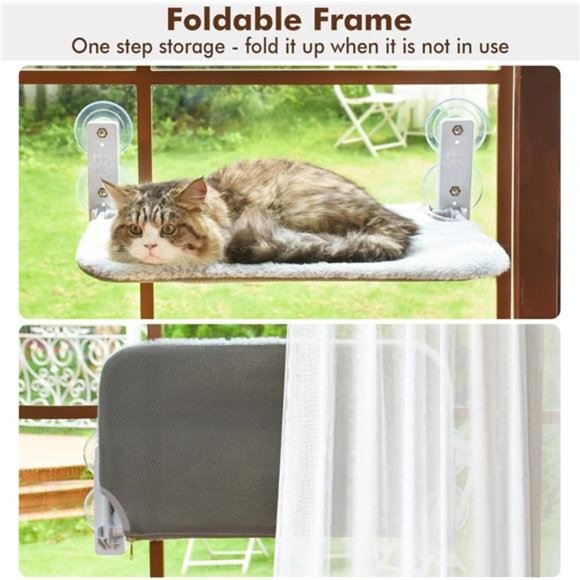 Cordless Cat Window Perch, Cat Hammock for Wall with 4 Suction Cups,Anchor&Screw - Picture 2 of 7